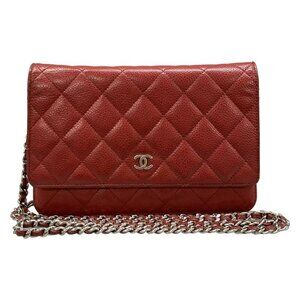 Chanel Wallet Quilted Red Chain Silver